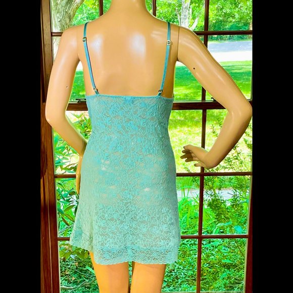 ▪️VICTORIAS SECRET▪️Tiffany Blue Sexy Sheer Lace Slip Nightie Lingerie - Picture 2 of 6